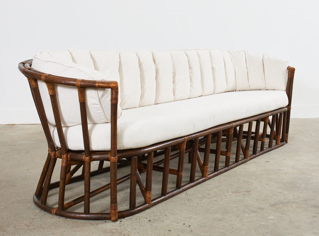 Midcentury Organic Modern Bent Rattan Sofa Demilune Ends