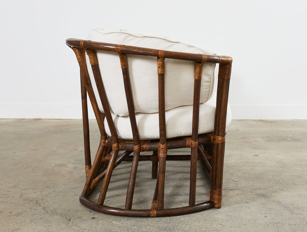 Midcentury Organic Modern Bent Rattan Sofa Demilune Ends