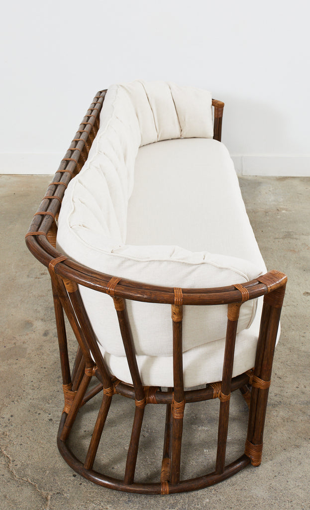 Midcentury Organic Modern Bent Rattan Sofa Demilune Ends