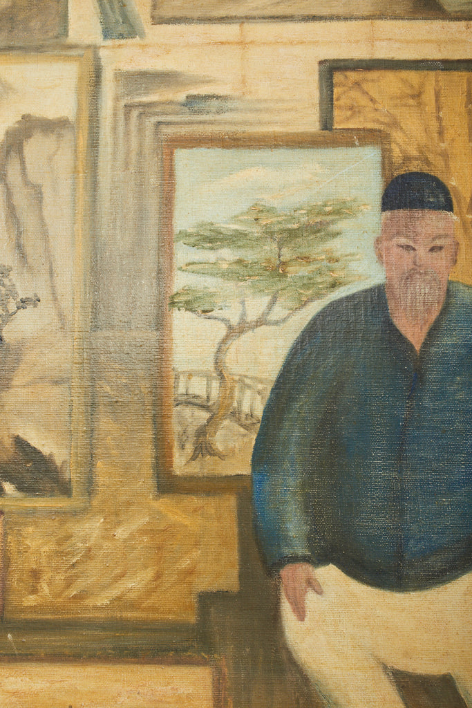 Midcentury Painting of an Asian Artist in His Studio