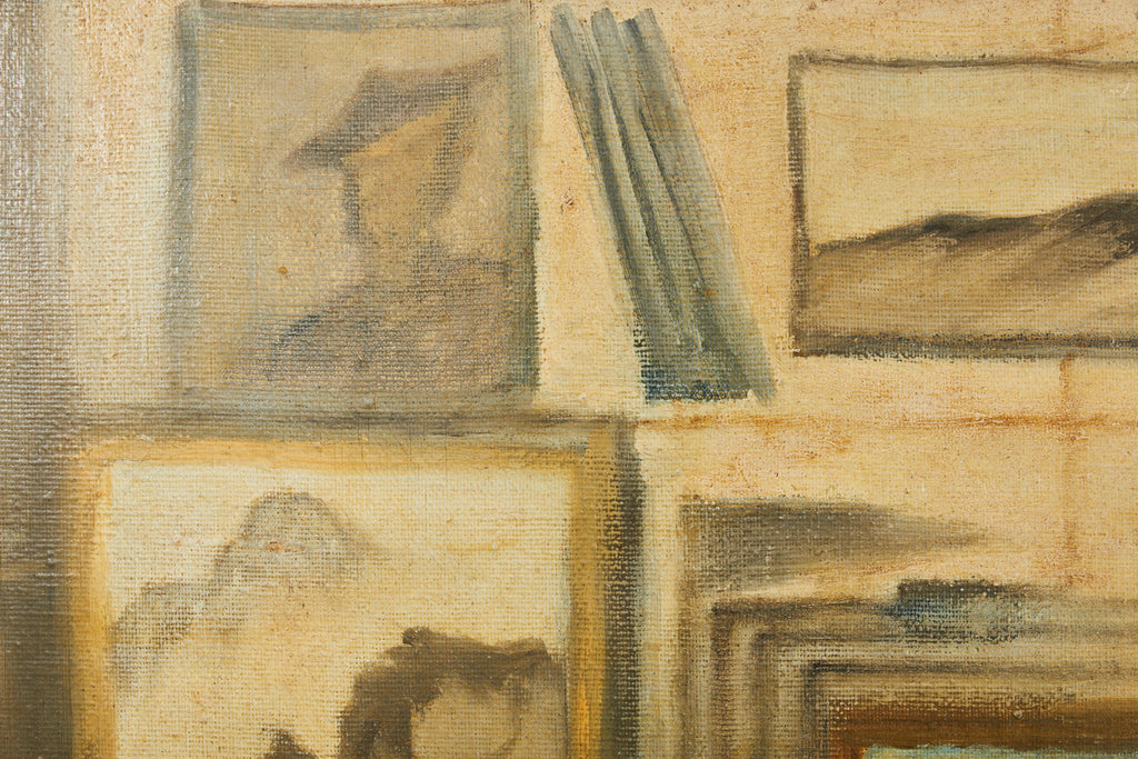 Midcentury Painting of an Asian Artist in His Studio