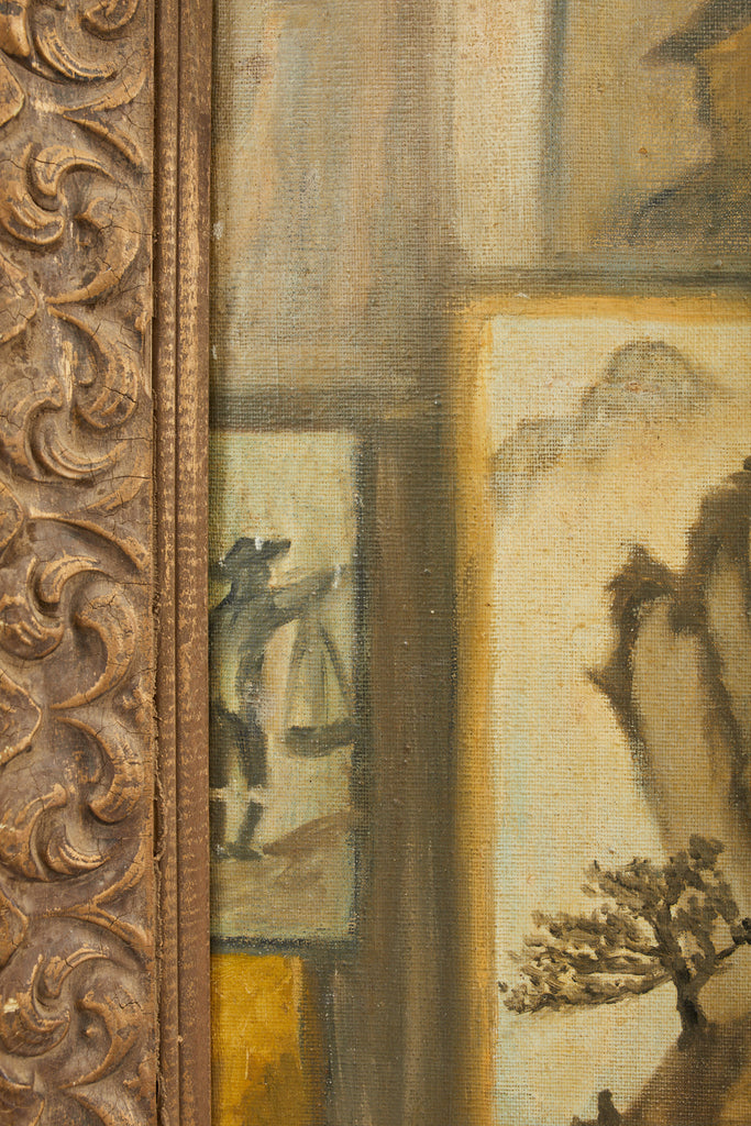 Midcentury Painting of an Asian Artist in His Studio