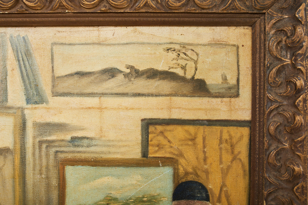 Midcentury Painting of an Asian Artist in His Studio