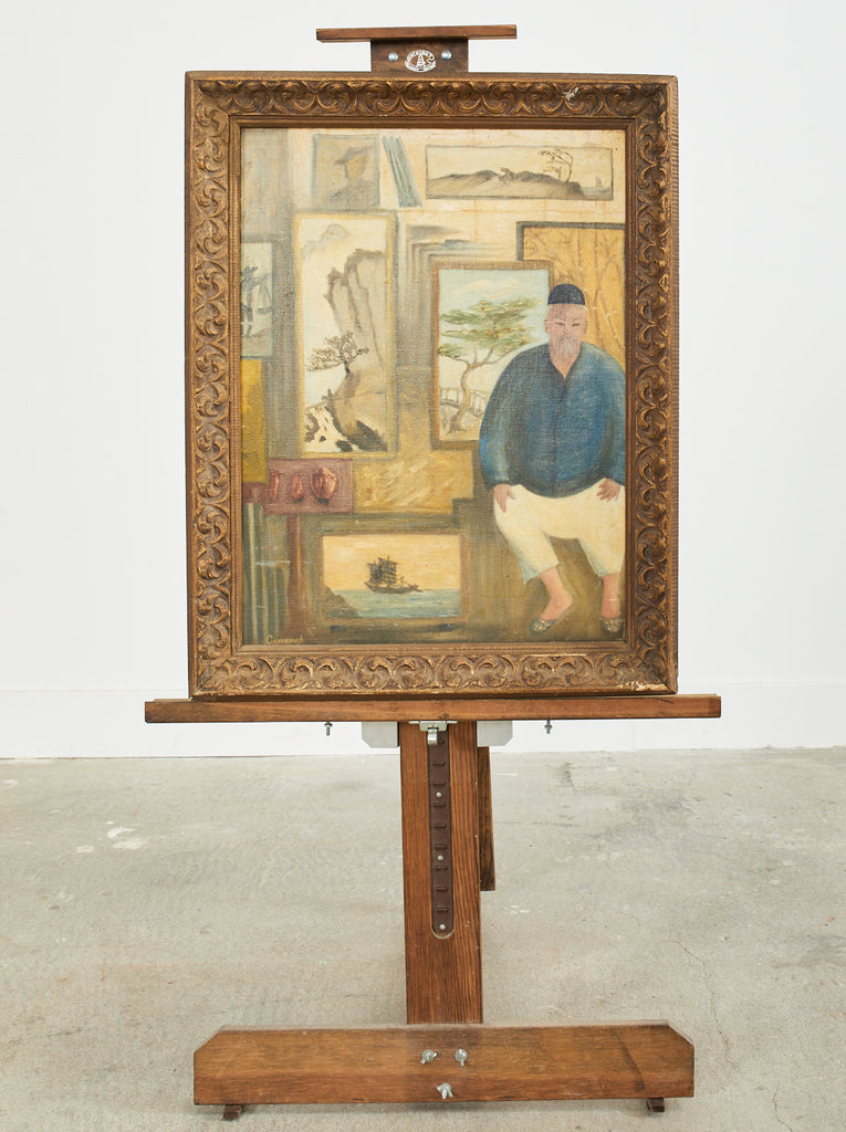 Midcentury Painting of an Asian Artist in His Studio