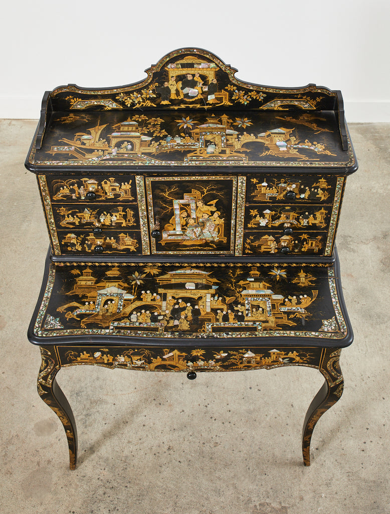 19th Century English Chinoiserie Ladies Secretaire Writing Table