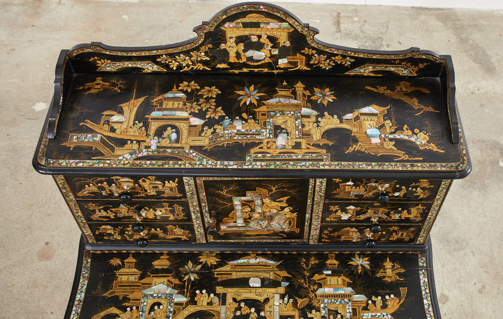 19th Century English Chinoiserie Ladies Secretaire Writing Table