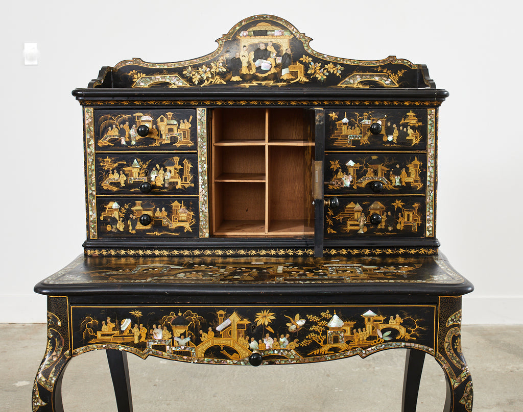 19th Century English Chinoiserie Ladies Secretaire Writing Table