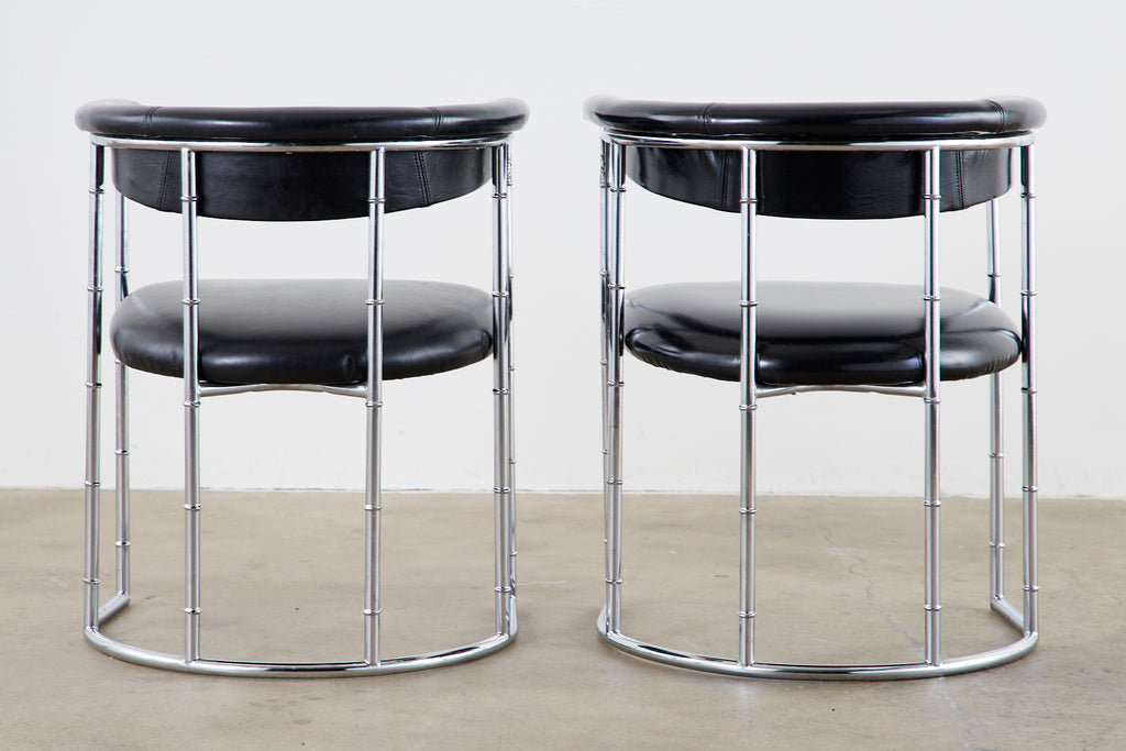 Set of Four Midcentury Chrome Faux Bamboo Barrel Chairs