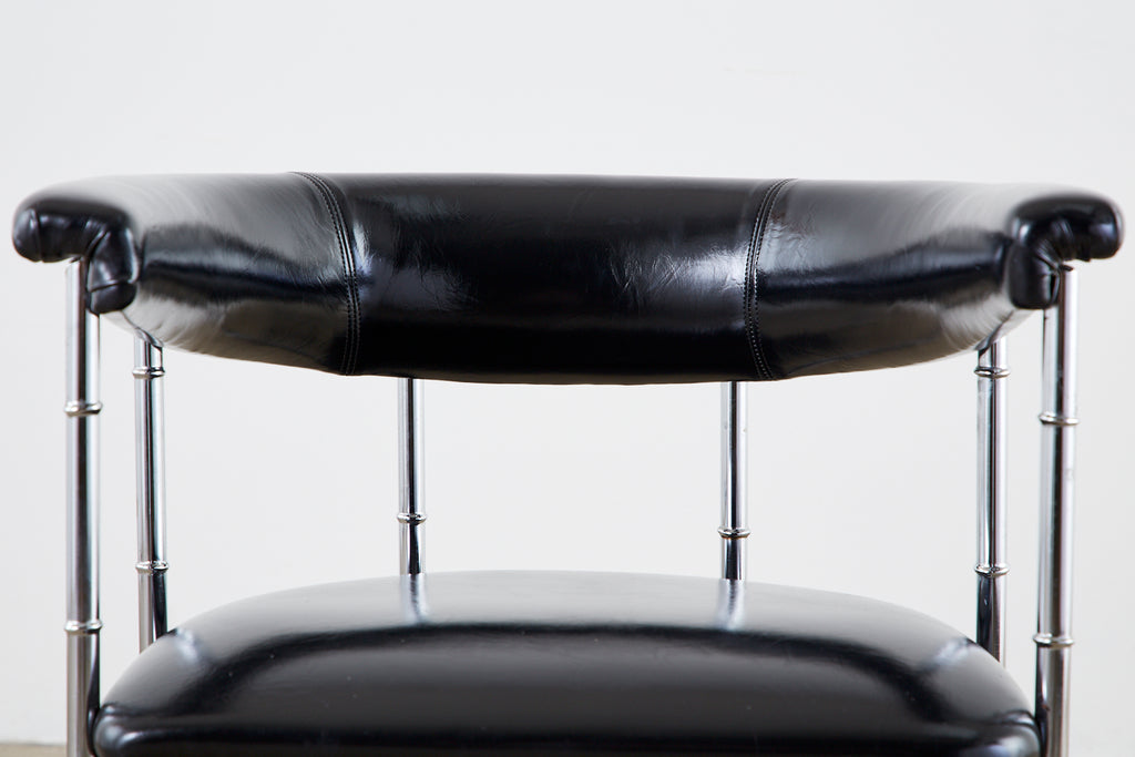 Set of Four Midcentury Chrome Faux Bamboo Barrel Chairs