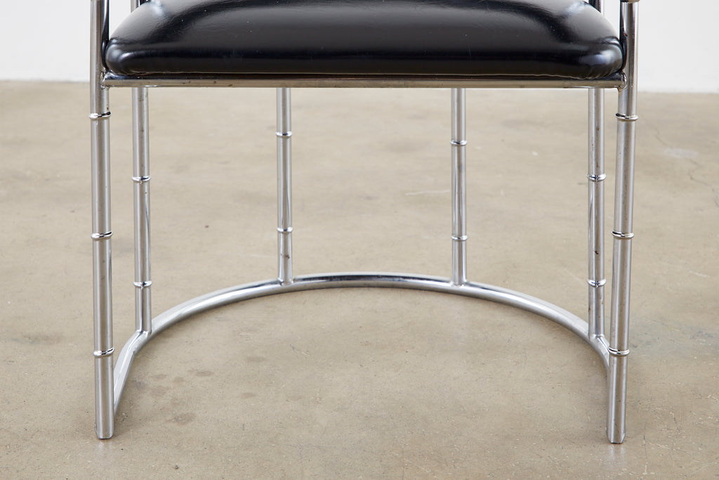 Set of Four Midcentury Chrome Faux Bamboo Barrel Chairs