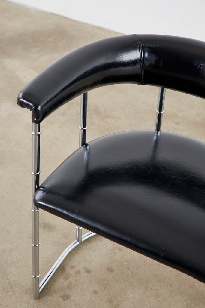 Set of Four Midcentury Chrome Faux Bamboo Barrel Chairs