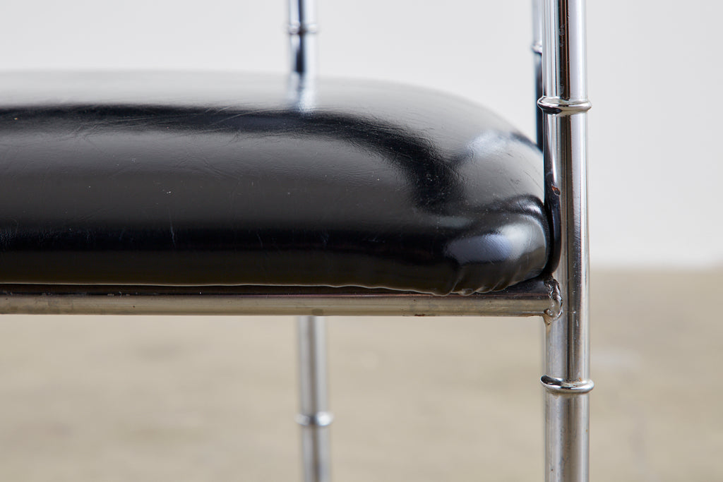 Set of Four Midcentury Chrome Faux Bamboo Barrel Chairs