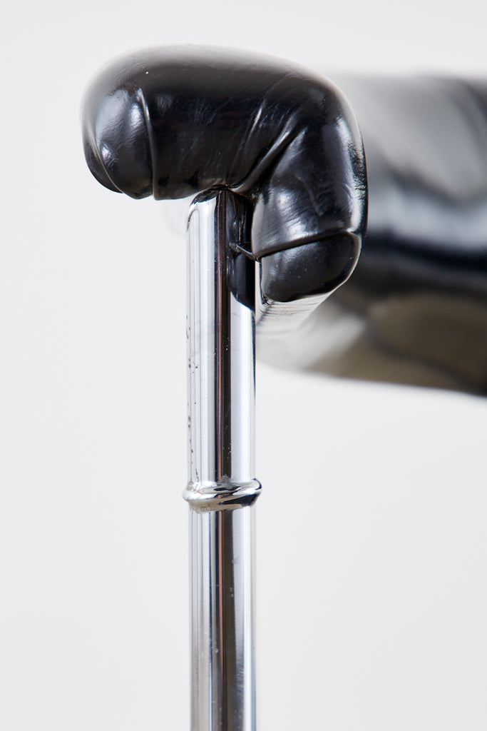 Set of Four Midcentury Chrome Faux Bamboo Barrel Chairs