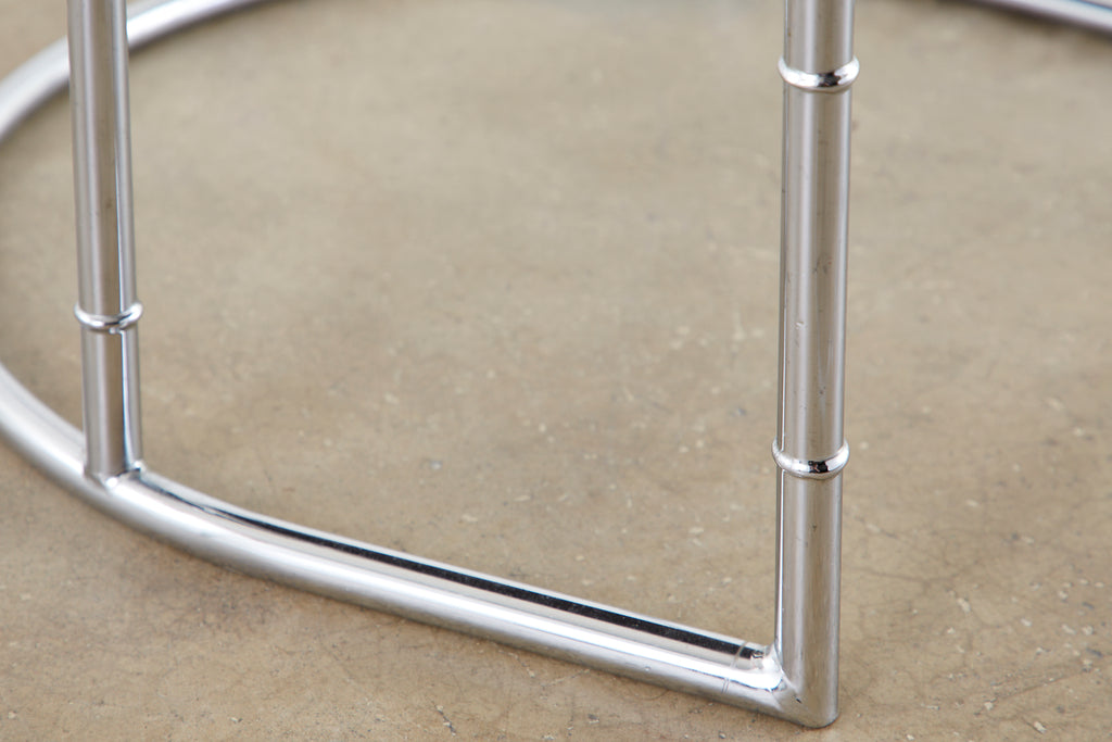 Set of Four Midcentury Chrome Faux Bamboo Barrel Chairs