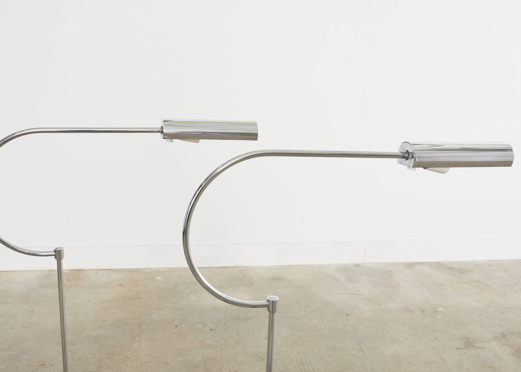 Pair of Mid-Century Modernist Chrome Gooseneck Floor Lamps