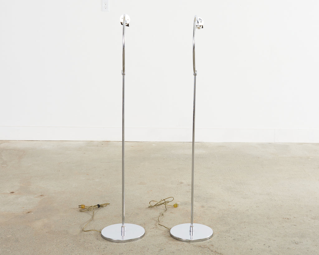 Pair of Mid-Century Modernist Chrome Gooseneck Floor Lamps