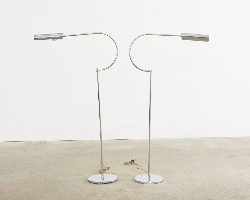 Pair of Mid-Century Modernist Chrome Gooseneck Floor Lamps