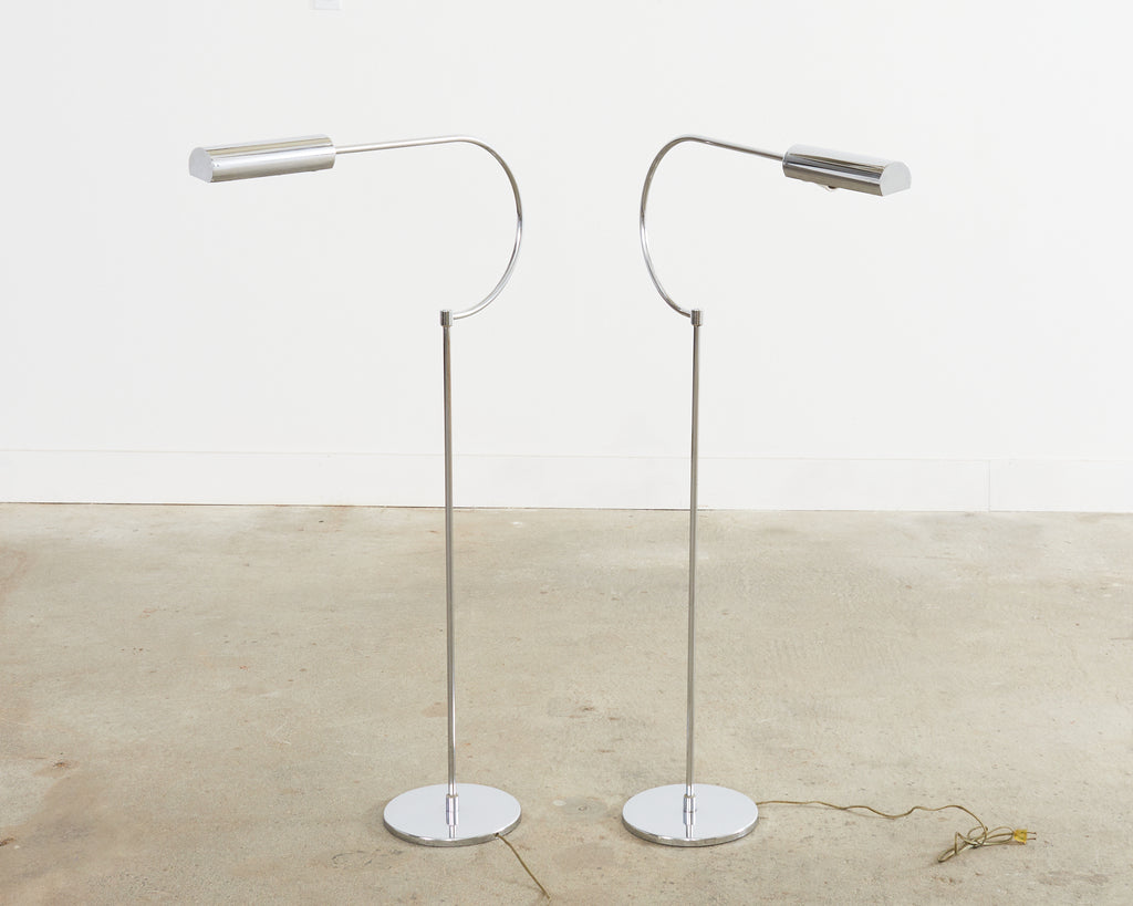 Pair of Mid-Century Modernist Chrome Gooseneck Floor Lamps