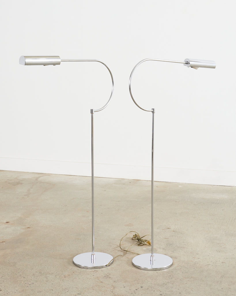 Pair of Mid-Century Modernist Chrome Gooseneck Floor Lamps