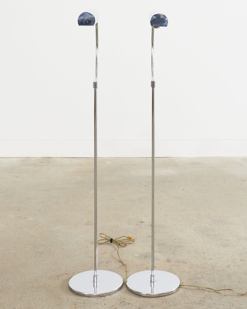 Pair of Mid-Century Modernist Chrome Gooseneck Floor Lamps