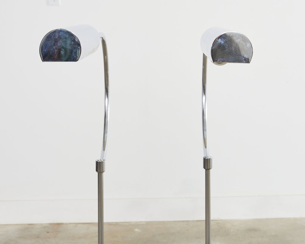 Pair of Mid-Century Modernist Chrome Gooseneck Floor Lamps