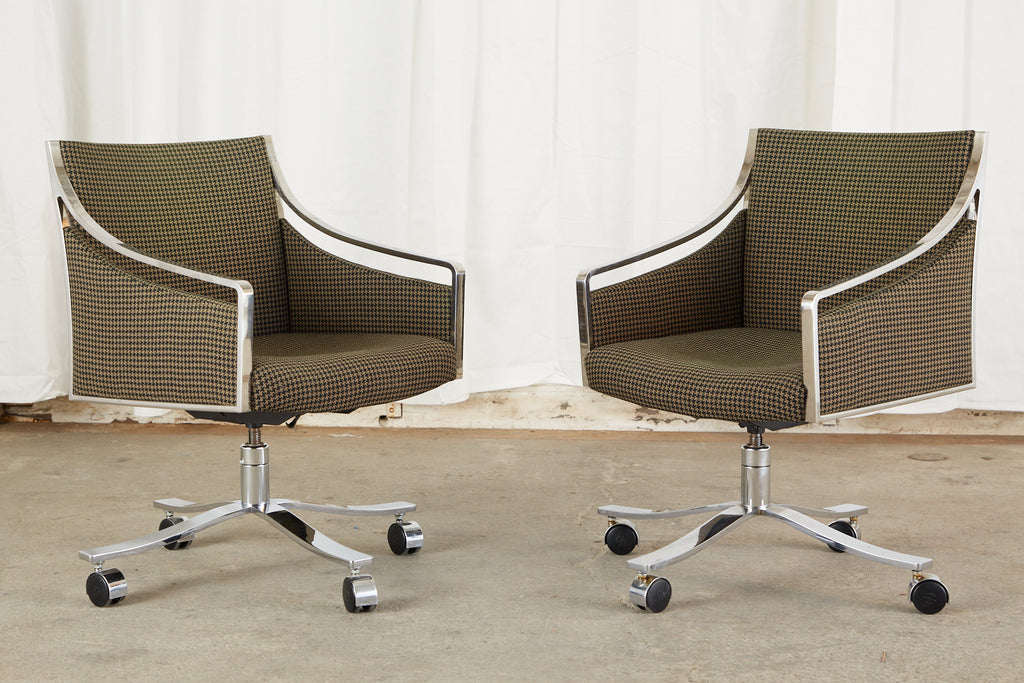 Set of Eight Bert England Midcentury Swivel Steel Armchairs