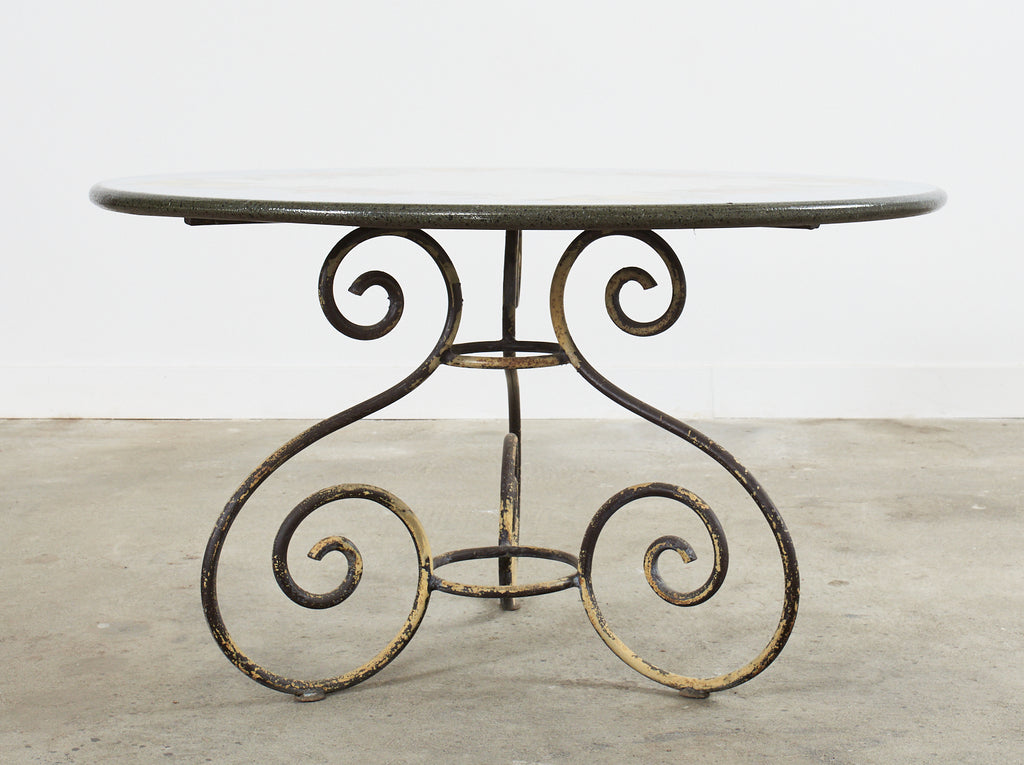 Italian Amalfi Style Glazed Stone and Iron Painted Garden Table