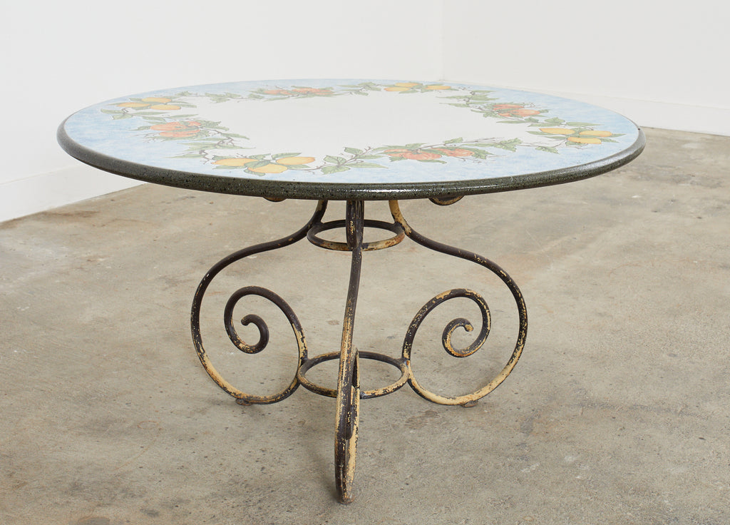 Italian Amalfi Style Glazed Stone and Iron Painted Garden Table
