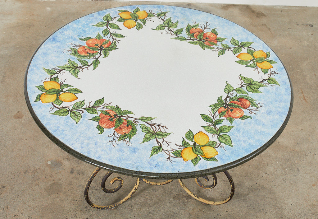 Italian Amalfi Style Glazed Stone and Iron Painted Garden Table