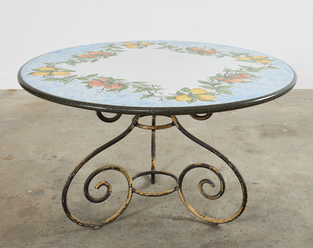 Italian Amalfi Style Glazed Stone and Iron Painted Garden Table