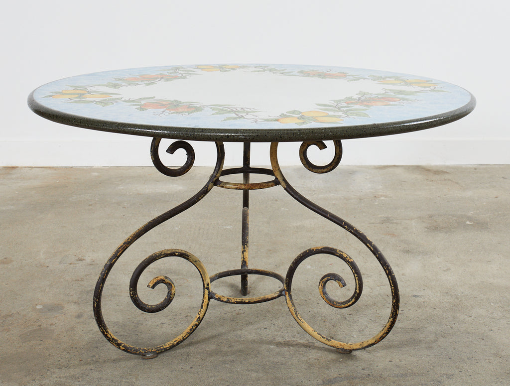 Italian Amalfi Style Glazed Stone and Iron Painted Garden Table
