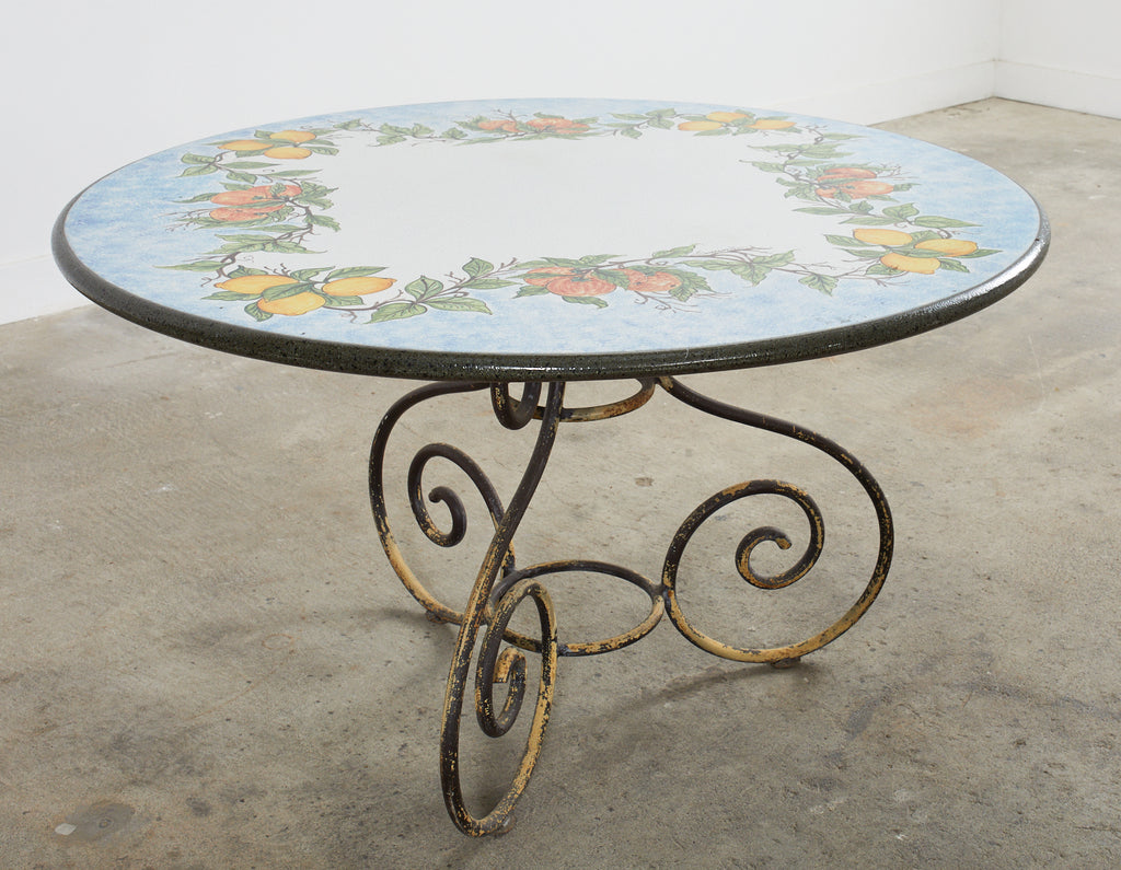 Italian Amalfi Style Glazed Stone and Iron Painted Garden Table