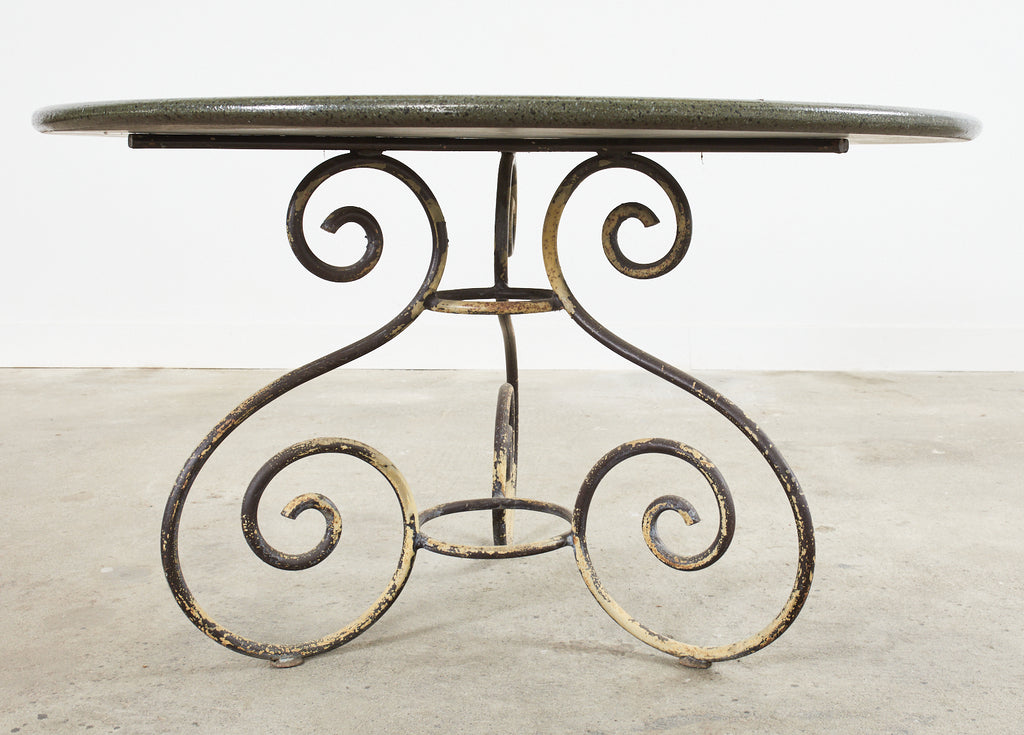 Italian Amalfi Style Glazed Stone and Iron Painted Garden Table