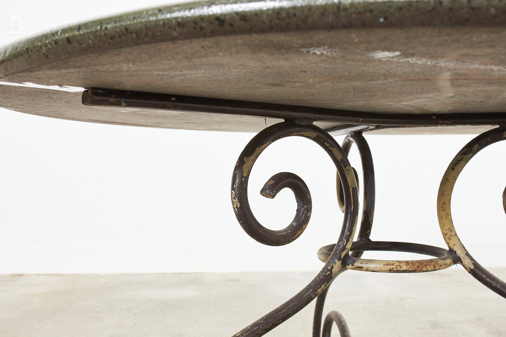 Italian Amalfi Style Glazed Stone and Iron Painted Garden Table