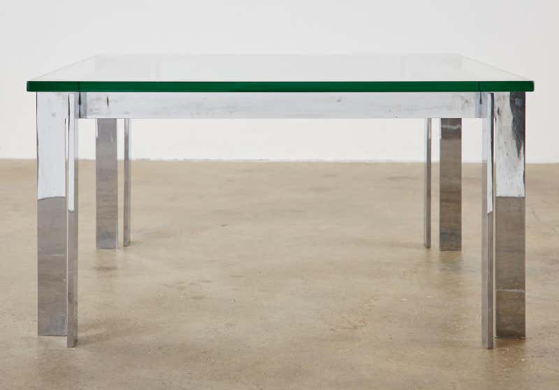 Milo Baughman Style Chrome and Glass Square Cocktail Table