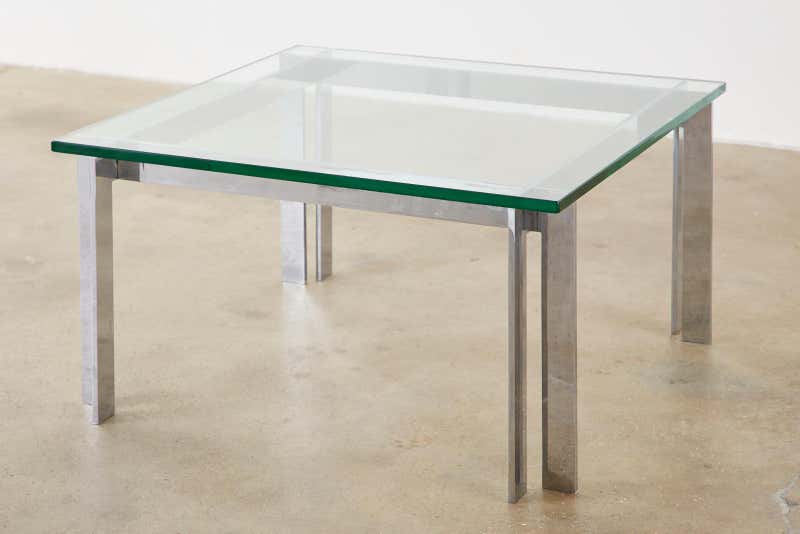 Milo Baughman Style Chrome and Glass Square Cocktail Table