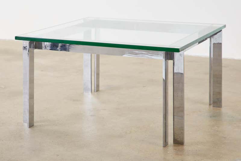 Milo Baughman Style Chrome and Glass Square Cocktail Table