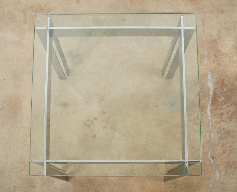 Milo Baughman Style Chrome and Glass Square Cocktail Table