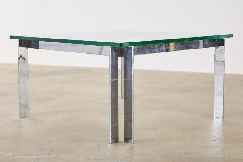 Milo Baughman Style Chrome and Glass Square Cocktail Table