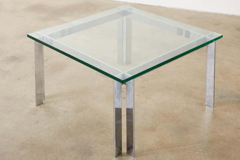 Milo Baughman Style Chrome and Glass Square Cocktail Table