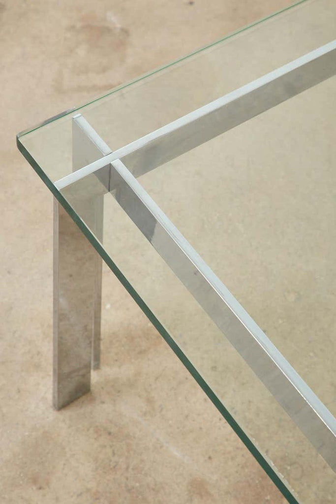 Milo Baughman Style Chrome and Glass Square Cocktail Table
