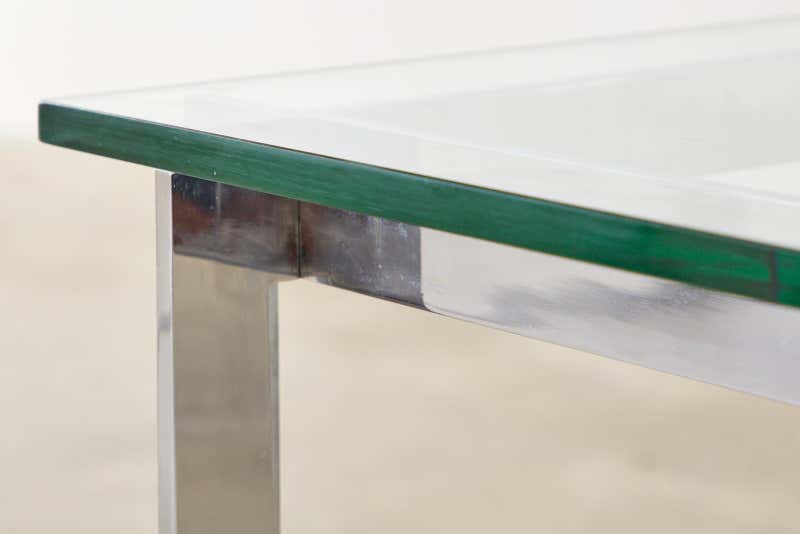 Milo Baughman Style Chrome and Glass Square Cocktail Table