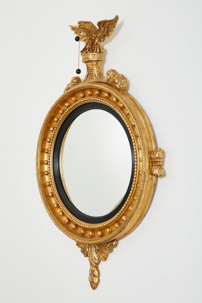 English Regency Style Giltwood Convex Girandole Mirror