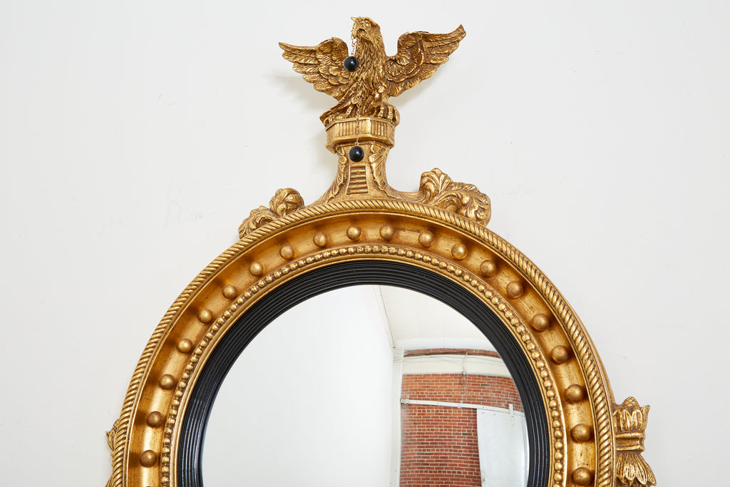 English Regency Style Giltwood Convex Girandole Mirror