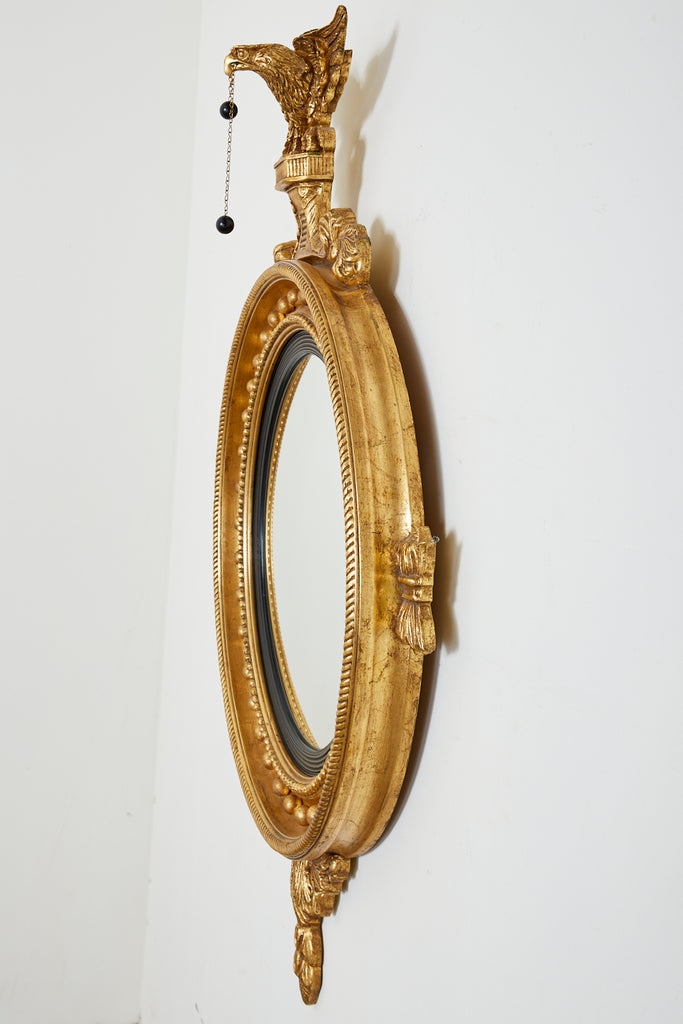 English Regency Style Giltwood Convex Girandole Mirror