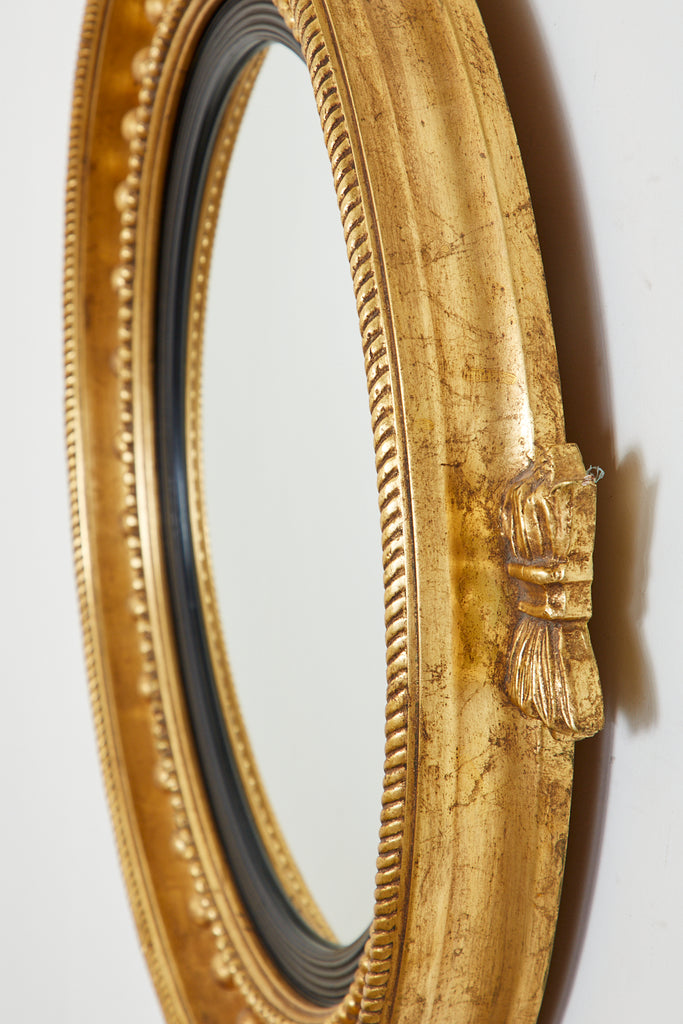 English Regency Style Giltwood Convex Girandole Mirror