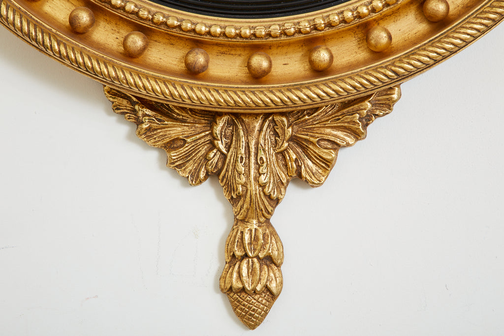 English Regency Style Giltwood Convex Girandole Mirror
