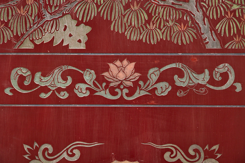 Chinese Twelve-Panel Red Lacquer Coromandel Screen of Xiwangmu