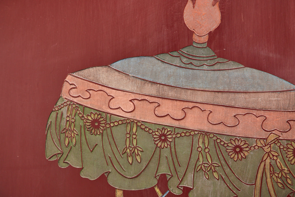 Chinese Twelve-Panel Red Lacquer Coromandel Screen of Xiwangmu