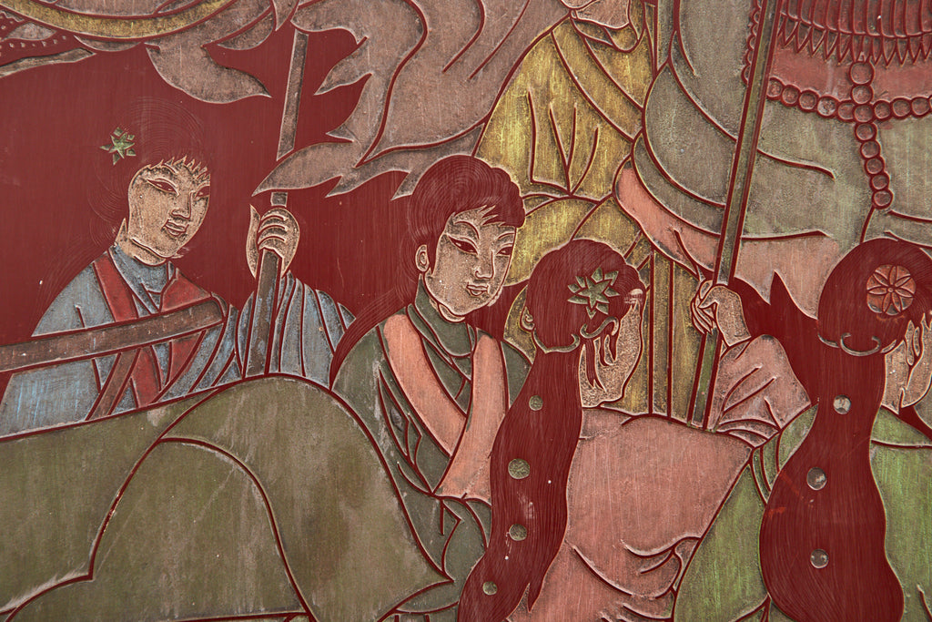 Chinese Twelve-Panel Red Lacquer Coromandel Screen of Xiwangmu